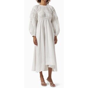 Ulla Johnson White Viviana Midi Dress Long Sleeve Resort Cotton Size 2